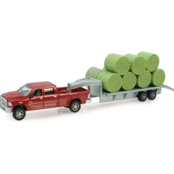 Fat Brain Toy 1/64 2011 Ram Pickup w/Gooseneck Flatbed Trailer & 11 Round Bales Clearance