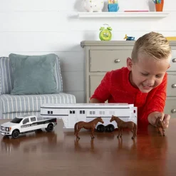 Fat Brain Toy 1/32 Ford F-350 Pickup with Horse Trailer and Horses New