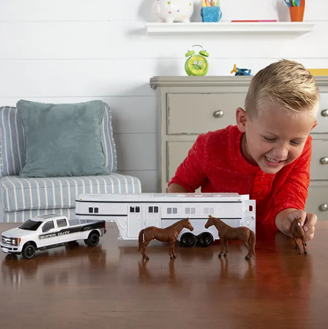 Fat Brain Toy 1/32 Ford F-350 Pickup with Horse Trailer and Horses New