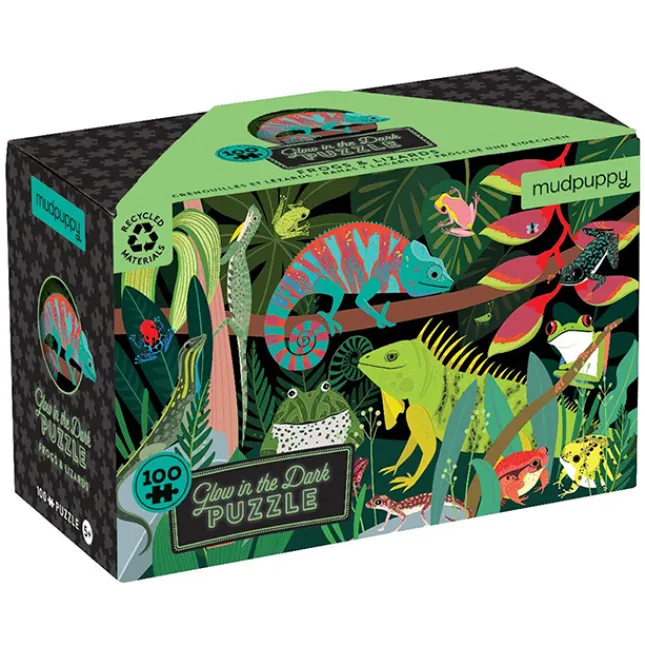 Fat Brain Toy 100 Piece Glow in the Dark Puzzle - Frogs & Lizards Fashion