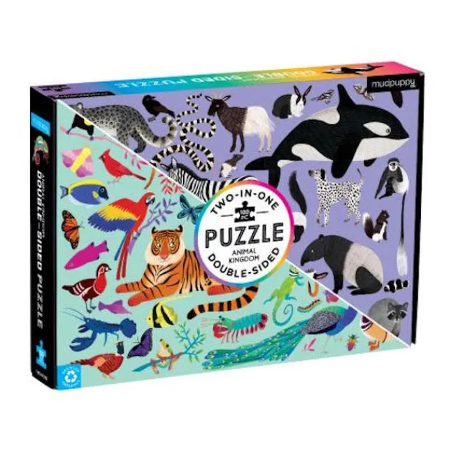 Fat Brain Toy Animal Kingdom 100 Piece Double-Sided Puzzle Fashion