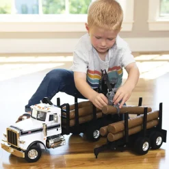 Fat Brain Toy Big Farm Peterbilt Model 367 Logging Truck w/Pup Trailer & Logs Outlet