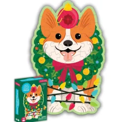 Fat Brain Toy Christmas Corgi 48 piece Scratch & Sniff Shaped Mini Puzzle Clearance