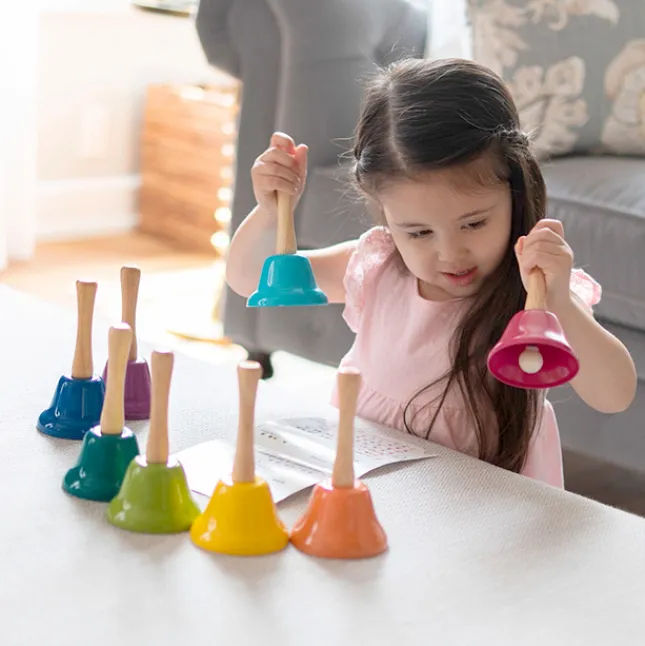 Fat Brain Toy Rainbow Music Hand Bells with Wood handles Outlet
