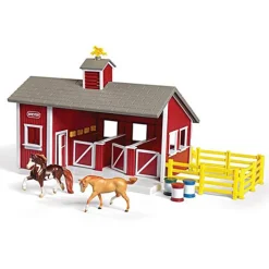 Fat Brain Toy Stablemates Red Stable Set with Two Horses Hot