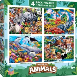 Fat Brain Toy World of Animals 4-Pack Puzzles - 100 pc Each Clearance